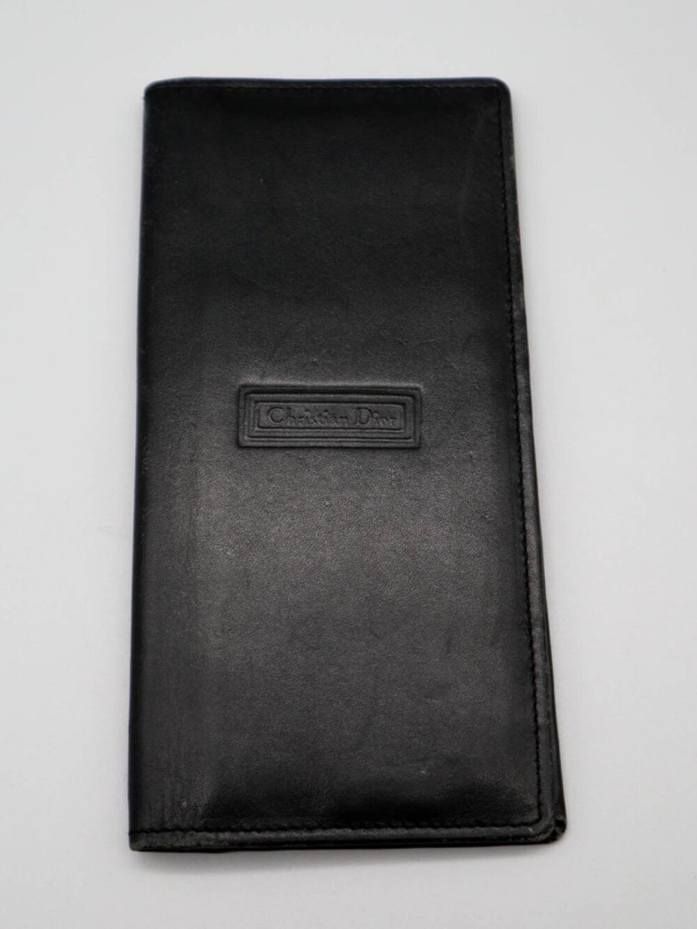 Vintage Christian Dior Black Leather Slim Bi-fold Wallet Continental Billfold
